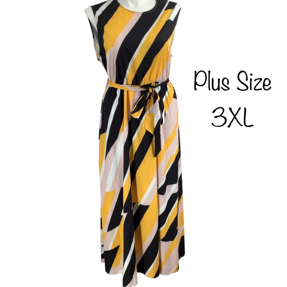 Shein Stripe Maxi Dress with Belt Plus Size 3x
